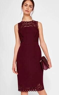 Ted Baker Verita Embroidered Lazer Cut Maroon Dress Size XS